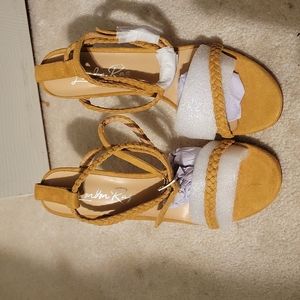 Yellow suede scrappy sandals